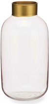 Giftdecor Bloemenvaas - glas - roze transparant/goud - 14 x 30 cm - vaas
