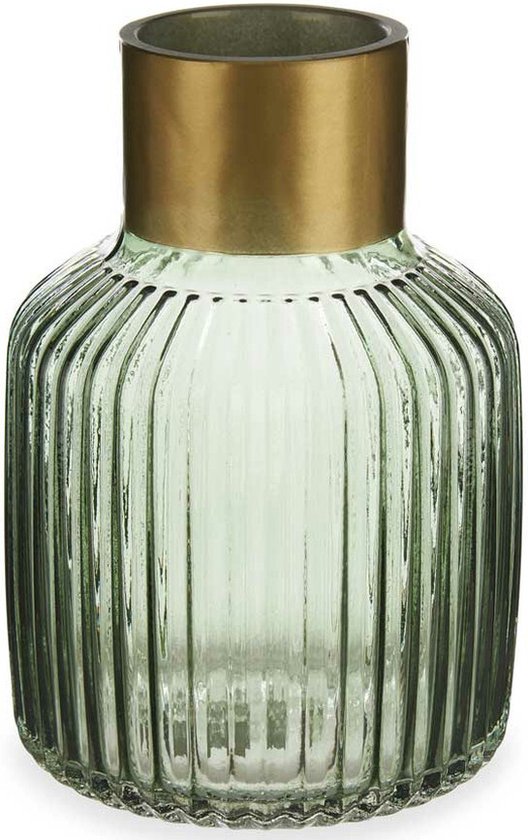 Giftdecor Bloemenvaas - decoratie glas - groen transparant/goud - 14x22 cm - vaas