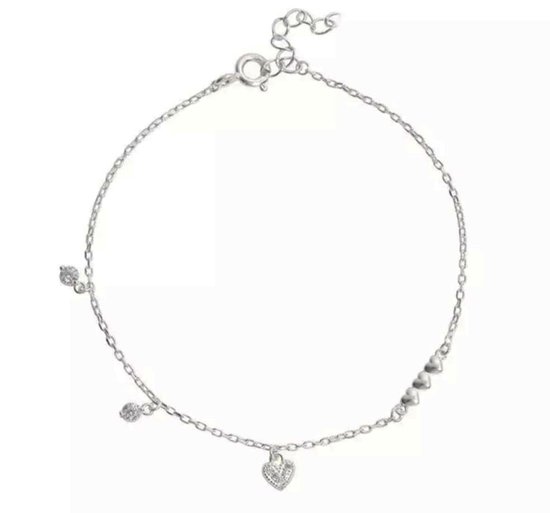 Armband Meisje- Diamant Bedelarmbandje- Hartjes- Zilver 952 Sterling-Kind LiLaLove