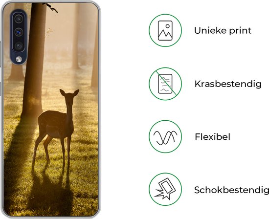 Coque Samsung Galaxy A50 - Cerfs - Soleil - Arbres - Étui de téléphone en Siliconen