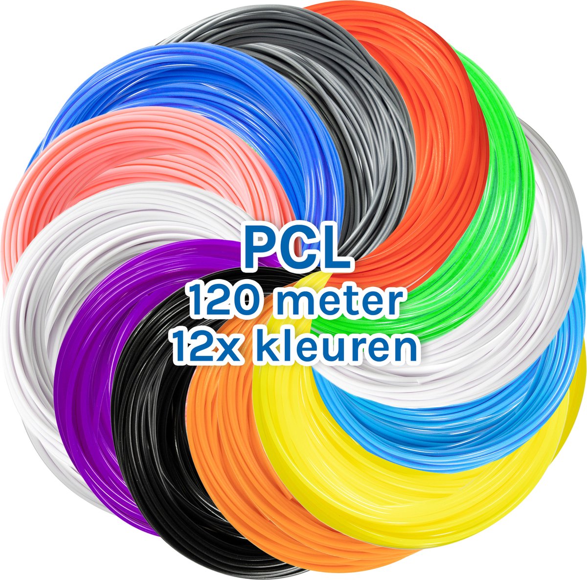 PCL Filament Pakket - 12 kleuren - 1,75mm - 12 x 10 meter - 3D pen vullingen – 3d pen filament