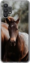Geschikt voor Samsung Galaxy A32 5G hoesje - Paarden - Bos - Berg - Siliconen Telefoonhoesje