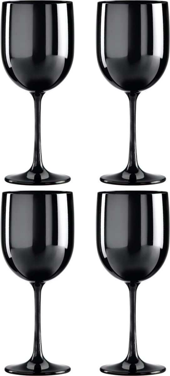 Plastic Wijnglazen 48cl - 4 stuks - Zwart - Onbreekbaar - Kunststof - Polycarbonaat Wijnglas