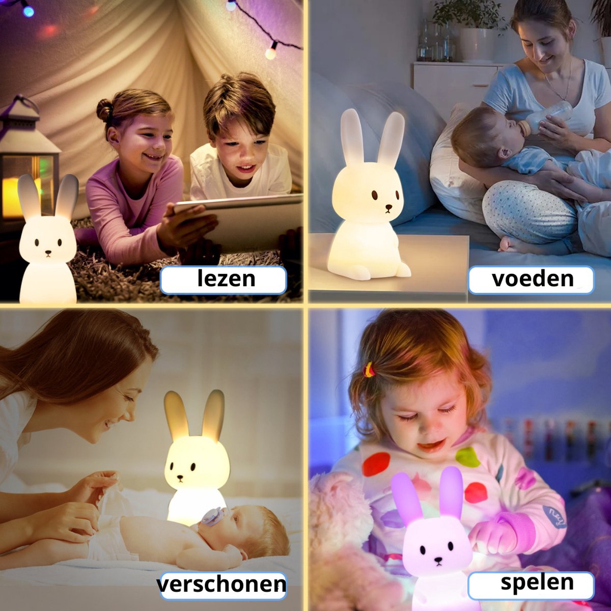 Veilleuse de nuit pour enfants - Lampe LED rechargeable pour chambre à  coucher de bébé, fille ou garçon - Lampe de lapin en silicone souple avec