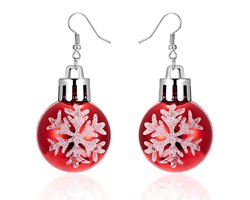 Oorbellen kerstballen rood sneeuwvlok 2,5 cm