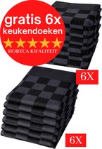 Droomtexiel® Horeca Kwaliteit Katoenen Theedoeken set - 6x Theedoeken - Antraciet-Zwart + Gratis 6 keukendoeken t.w.v €22,95