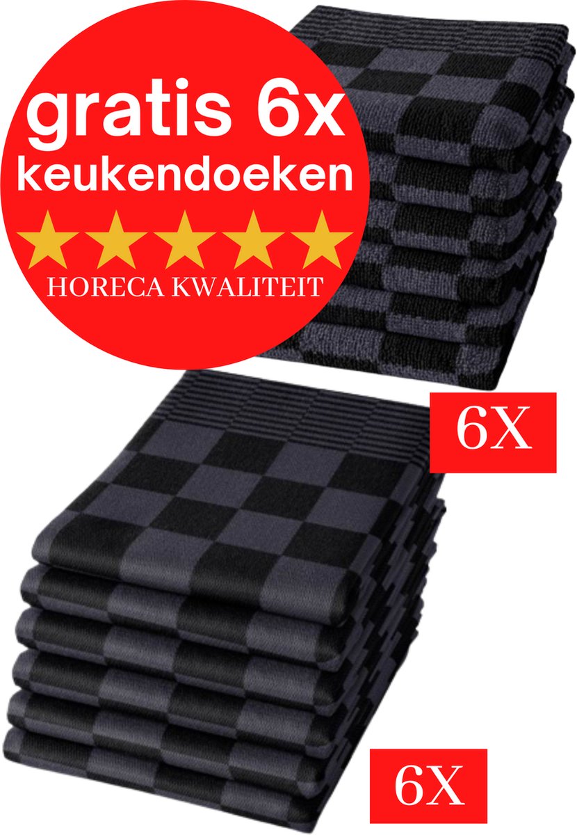 Bol.com Droomtextiel® Horeca Kwaliteit Katoenen Theedoeken set - 6x Theedoeken - Antraciet-Zwart + Gratis 6 keukendoeken t.w.v €... aanbieding