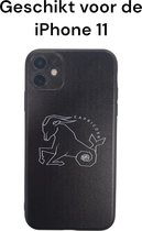 iphone 11 hoesje zwart siliconen met steenbok sterrenbeeld - apple iphone 11 capricorn zodiac sign rubber achterkant zwart back cover