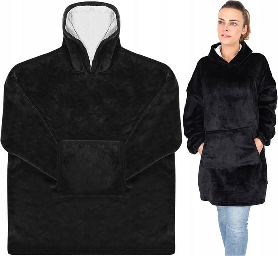 Jojjjoj Oversized hoodie-deken met enorme zak, sweatshirt, deken voor dames en heren, eenheidsmaat, Witte panda., One size