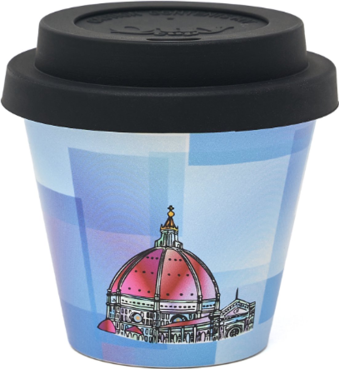 Quy Cup - 90ml Ecologische Reis Beker - Espressobeker City Collection “Firenze” met Zwarte Siliconen deksel