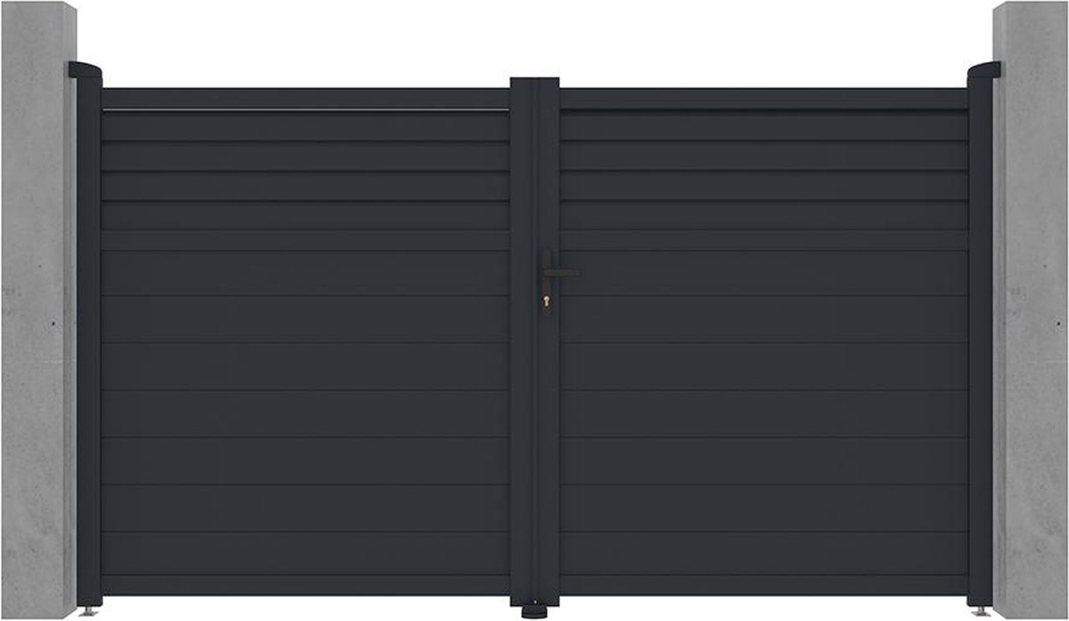 Vente-unique Elektrische draaipoort van aluminium - L.305 x H.181 cm - Antraciet - VIAZO