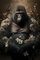Gorilla tussen bloemen - canvas - 40 x 60 cm
