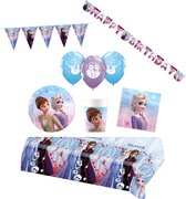 Disney Frozen - Forfait fête - Articles de fête - Fête d'enfants - 8 Enfants - Nappe - Gobelets - Serviettes - Assiettes - Serviettes - Guirlandes et drapeaux - Bannière à lettres