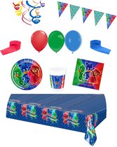 PJ Masks - Pyjamahelden - Feestpakket - Feestartikelen - Kinderfeest - 8 Kinderen - Tafelkleed - Bekers - Servetten - Bordjes - ballonnen - Slingers - letterbanner