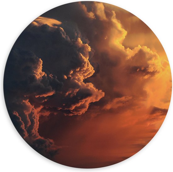 Dibond Muurcirkel - Naderende Donkere Wolken tijdens Zonsondergang - 120x120 cm Foto op Aluminium Muurcirkel (met ophangsysteem)