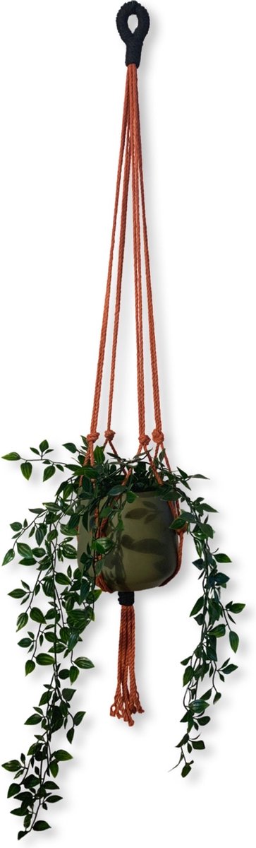 Plantenhanger 'Wacky' Rood/Roestbruin/Zwart - 100 cm lang - Katoenkoord - Geschikt voor Pot met Diameter t/m 20 cm - Handgemaakt in ons Macramé Atelier - Prijs per Stuk - Let op: Exclusief Pot - Inclusief Verzendkosten