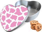 Boîte à biscuits Coeur Taches de Vache Rose - Boîte de rangement 14x15x5 cm