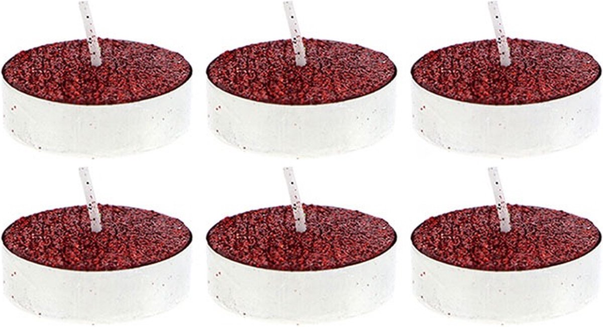 Ongedoelde lovertjes Platte kaars kaars - Set van 6 stuks - Plastic - Rood - Rouge - SILUMEN