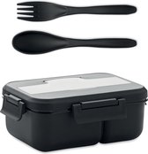 Broodtrommel - Lunchbox - Brooddoos - Lunchtrommel - Volwassenen - Met bestek - Vork - Lepel - 1 liter - zwart