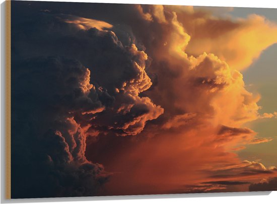 Hout - Naderende Donkere Wolken tijdens Zonsondergang - 100x75 cm - 9 mm dik - Foto op Hout (Met Ophangsysteem)