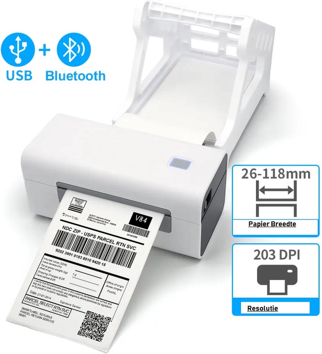 thermische label printer usb + bluetooth - inc. dispenser + labels