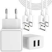 Phreeze 2.1A USB Stekker met 2 Poorten + 2x USB naar USB-C Kabel - 1 Meter - Opladerkabel - Adapter