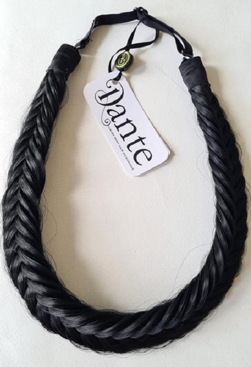 Dante Braid Fishtail - Vlecht haarband met aanpasbare strap voor kinderen en volwassenen - kleur: 1 Black