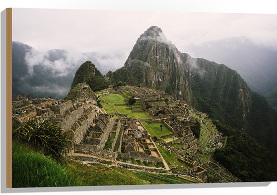 Hout - Machu Picchu Ruïne in Peru - 90x60 cm - 9 mm dik - Foto op Hout (Met Ophangsysteem)