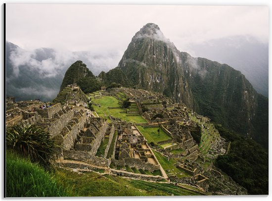 Dibond - Machu Picchu Ruïne in Peru - 40x30 cm Foto op Aluminium (Wanddecoratie van metaal)