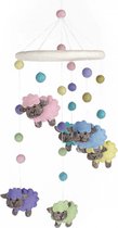 Mobiel Schaapjes Pasteltinten - 18x50cm - Vilten Figuren - Sjaal met Verhaal - Fairtrade - Decoratie voor boven Bed, Box of als Babykamer Accessoire