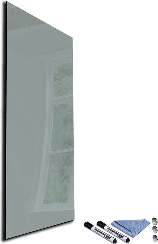 Relaxdays magneetbord glas, incl. 3 magneten en marker, uitwisbaar, zonder lijst, 15 x 80 cm, zwart