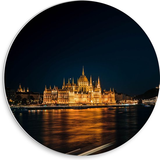 WallClassics - Cercle Mural en Plaque de Mousse PVC - Bâtiment du Parlement sur l' Water - Hongrie - 30x30 cm Photo sur Cercle Mural (avec système d'accrochage)
