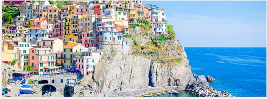 Poster (Mat) - Kleurrijke Huisjes in Nationaal Park Cinque Terre bij de Italiaanse Kust - 60x20 cm Foto op Posterpapier met een Matte look
