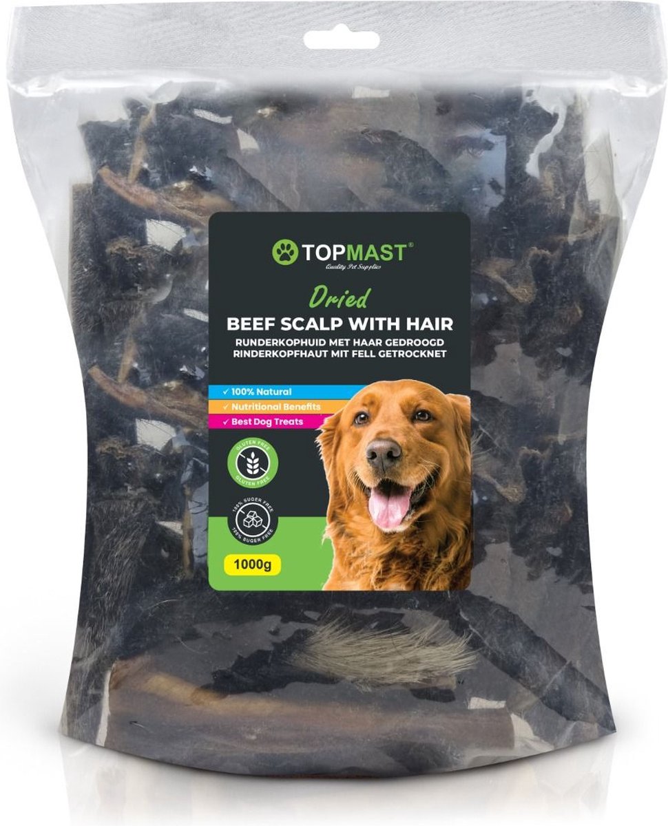 Topmast Runderkophuid met Haar - 15 cm - 2 zakken 1000 Gram - Heerlijke natuurlijke kauwsnack