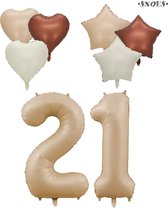 Snoes XXL Cijfer ballon 21 – Nude Kleur Satijn Caramel Nummerballon