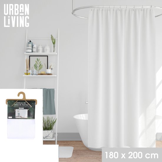 Urban Living Douchegordijn met ringen wit met relief polyester 180 x 200 cm