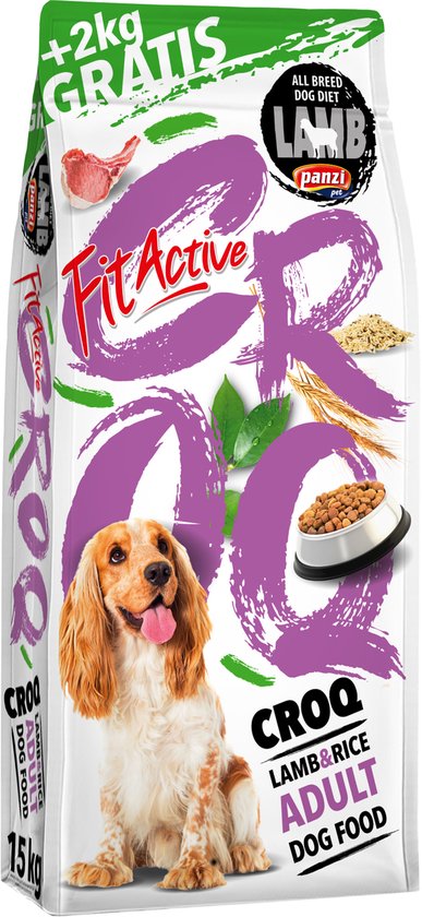 Fit Active CROQ Lamb & Rice - Hondenvoer voor volwassen honden – Geschikt voor alle middelgrote tot grote rassen - Lam & rijst smaak – 15kg + 2kg