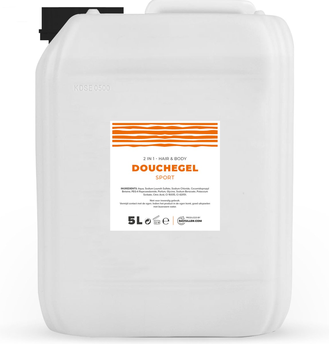 Douchegel - Sport - Oranje - 5 Liter - Jerrycan - Hair & Body - Navulling – Navullen