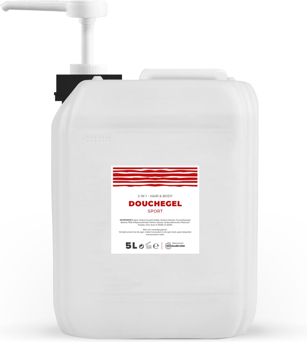 Douchegel - Sport - Rood - 5 Liter - Jerrycan - Met pomp - Hair & Body - Navulling – Navullen