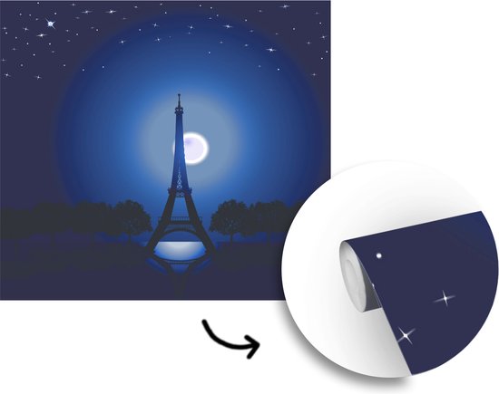Papier peint photo vinyle - Une illustration de la Tour Eiffel pendant la nuit largeur 220 cm x hauteur 220 cm - Tirage photo sur papier peint (disponible en 7 tailles)