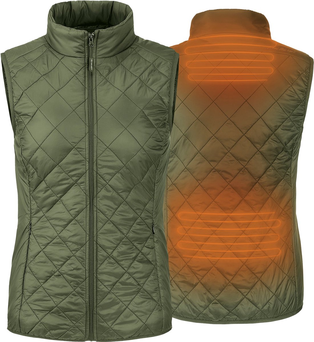 Verwarmde mouwloze vest Slim Fit Voor Vrouwen Rapid battery technologie kaki Creme