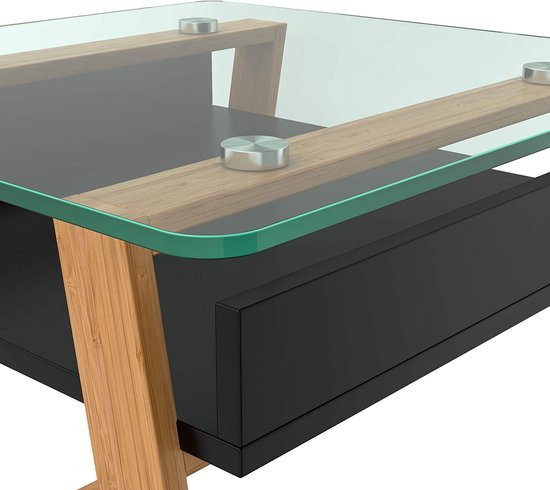 HOMCOM Nesttafels Set van 2, bijzettafel met gehard glazen blad en