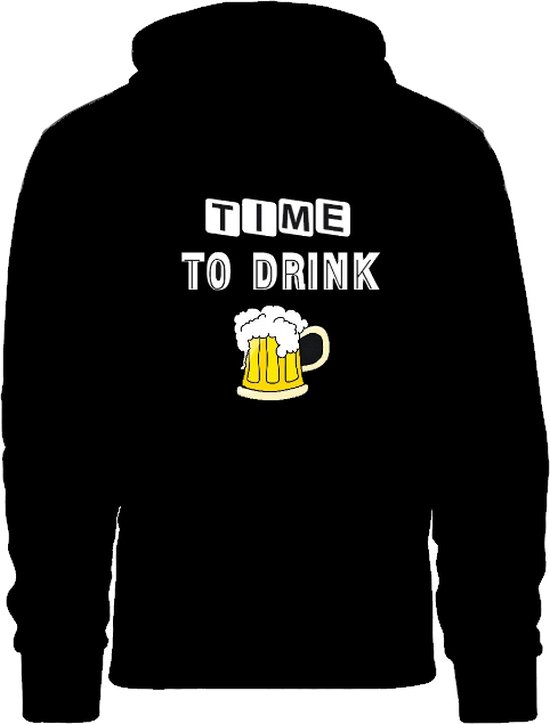 grappige hoodie - trui met capuchon - time to drink beer - bier - feestje - kermis - carnaval - maat S