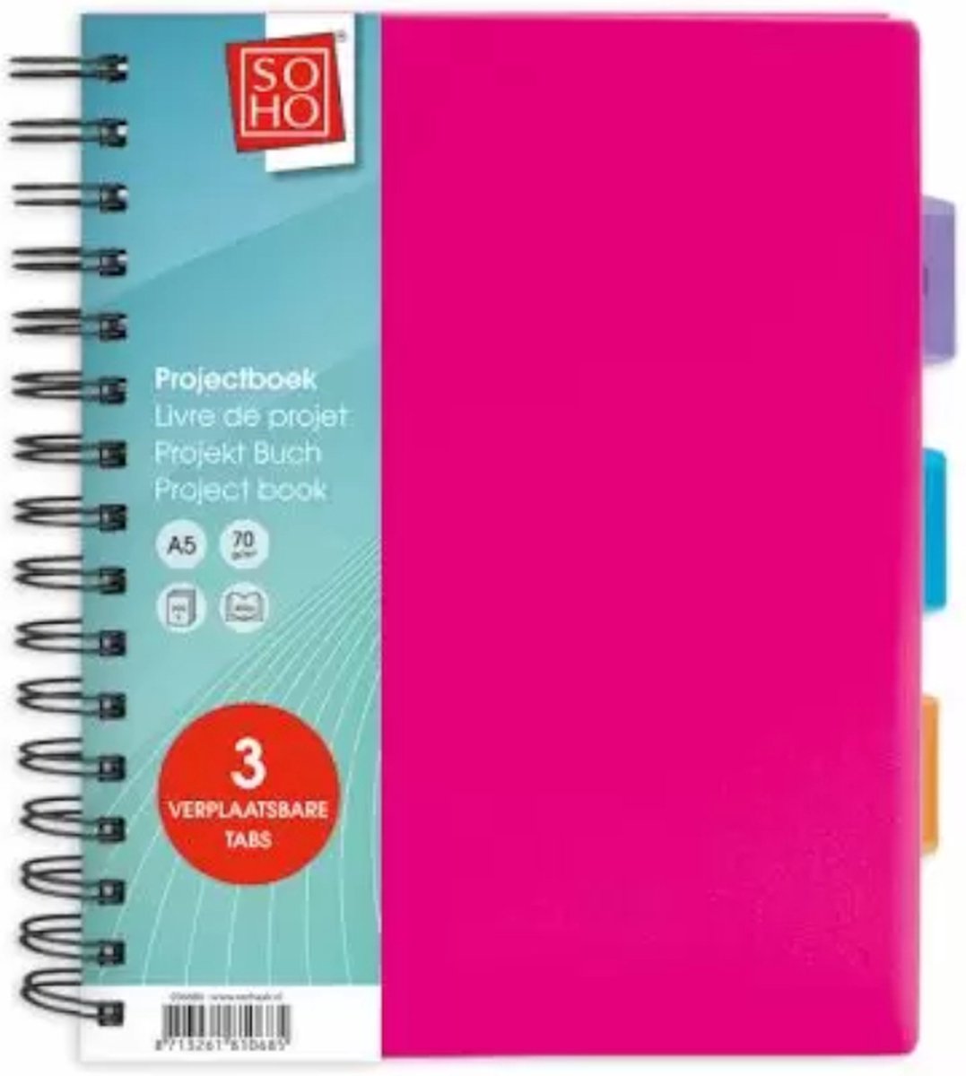 Soho Projectboek A5 3tabs 200vel - Pink Roze - Gratis Verzonden