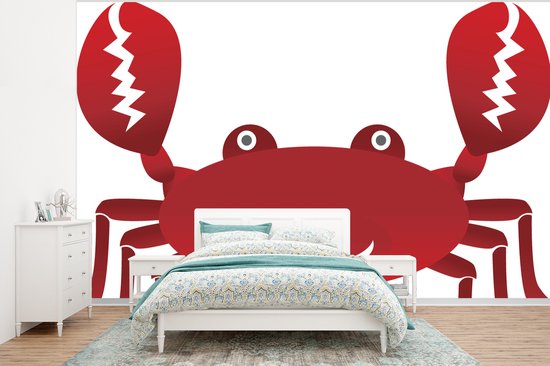 Foto: Behang fotobehang illustratie van een rode krab met de scharen omhoog breedte 350 cm x hoogte 260 cm