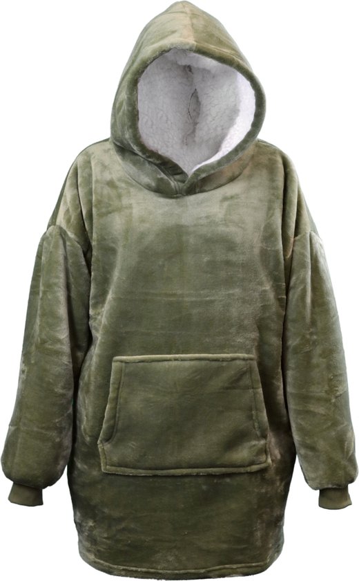 Molleton à capuche - Plaid avec manches - Vert olive - Taille unique unique - Femmes et hommes