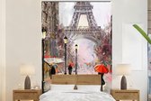 Behang - Fotobehang Schilderij - Parijs - Eiffeltoren - Paraplu - Olieverf - Breedte 145 cm x hoogte 220 cm