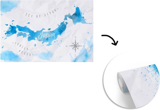 Behang - Fotobehang Wereldkaarten - Japan - Waterverf - Breedte 330 cm x hoogte 220 cm
