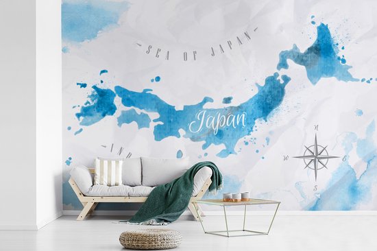 Behang - Fotobehang Wereldkaarten - Japan - Waterverf - Breedte 330 cm x hoogte 220 cm