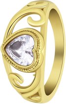 Lucardi Dames vintage ring met hart wit – Maat 69 – 22mm - Ring - Cadeau - Staal goldplated - Goudkleurig